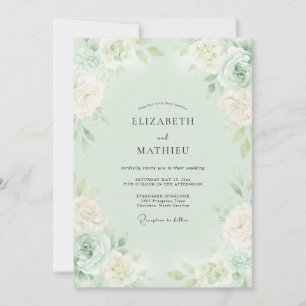 Invitation Mariage Romantique Fleurissant Vert Menthe