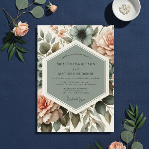 Invitation Mariage Romantique Floraison Florale Sauge