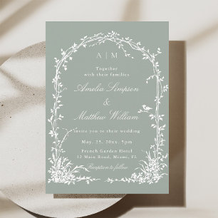 Invitation Mariage Romantique Floral Arche Jardin Vert Sauge