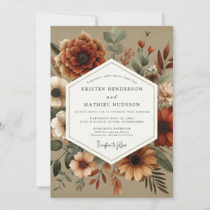 Invitation Mariage Romantique Floral Automnal Ambre