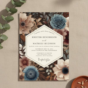 Invitation Mariage Romantique Floral Automnal Sarcelle