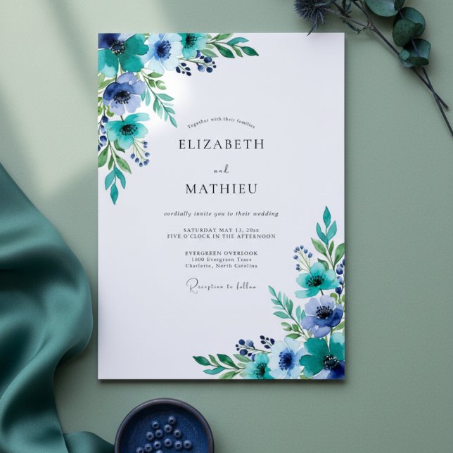 Invitation Mariage Romantique Floral aux Traits de Pinceau Sa (Créateur téléchargé)