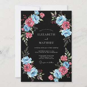 Invitation Mariage romantique floral bleu rose