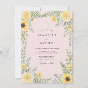 Invitation Mariage Romantique Floral Botanique Jaune