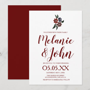Invitation Mariage Romantique Floral Bourguignon Simple Aquar