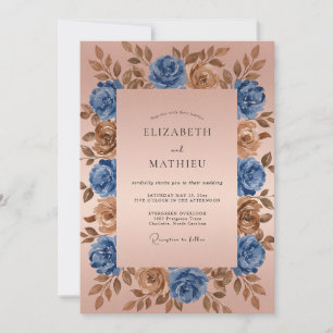 Invitation Mariage romantique floral bronze bleu