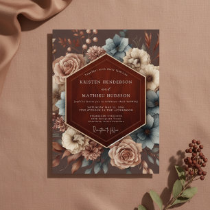 Invitation Mariage Romantique Floral Brun de la Forêt