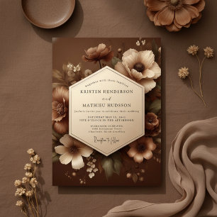 Invitation Mariage Romantique Floral Brun en Forêt
