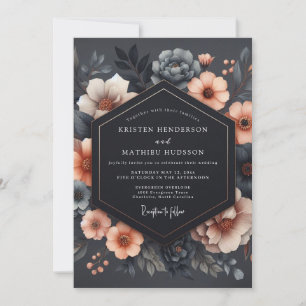 Invitation Mariage Romantique Floral Charbon