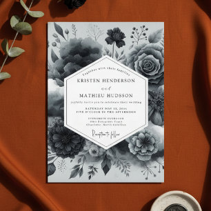 Invitation Mariage Romantique Floral Charbon