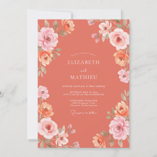 Invitation Mariage Romantique Floral Corail dans un Style Pic