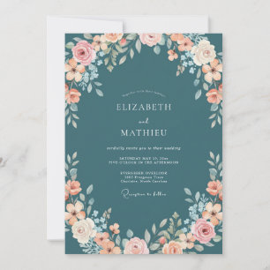 Invitation Mariage Romantique Floral Douceur Sarcelle