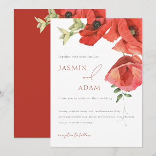 Invitation Mariage romantique floral élégant au coquelicot ro