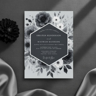 Invitation Mariage Romantique Floral Gris Ardoise