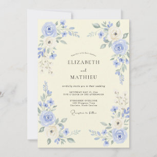 Invitation Mariage romantique floral pervenche