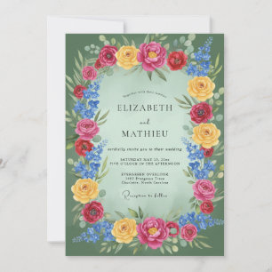 Invitation Mariage romantique floral rose jaune