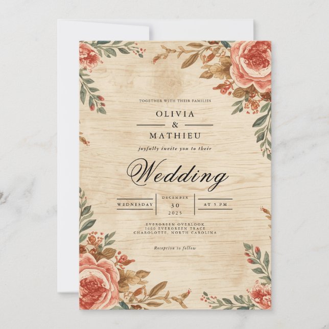 Invitation Mariage romantique Floral Rustic (Devant)