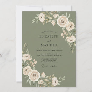 Invitation Mariage Romantique Floral Sage