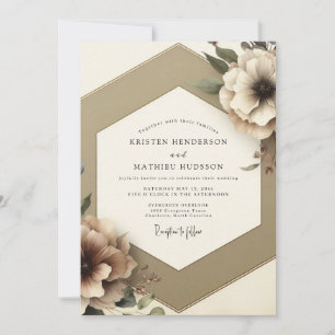 Invitation Mariage Romantique Floral Taupe