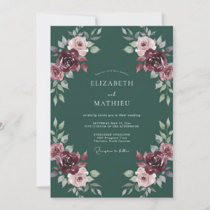 Invitation Mariage Romantique Floral Vert Profond