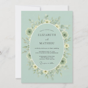Invitation Mariage Romantique Floral Vert Sauge Luxuriant
