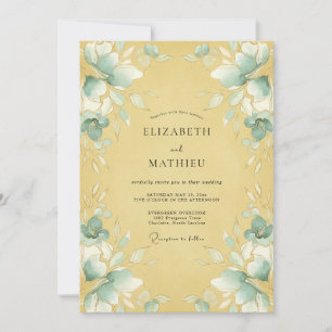 Invitation Mariage Romantique Glycine Bleu-vert