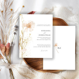 Invitation Mariage Romantique Gold & Blush Pressé Fleurs