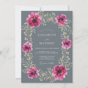 Invitation Mariage Romantique Gris Ardoise Maussade