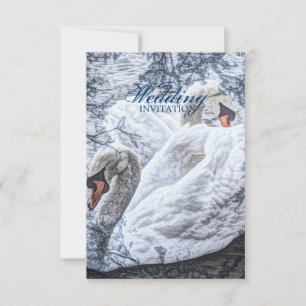 Invitation mariage romantique lac d'hiver cygne blanc