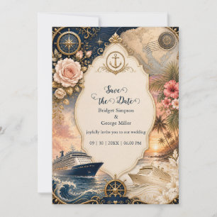 Invitation Mariage romantique nautique croisière florale voya