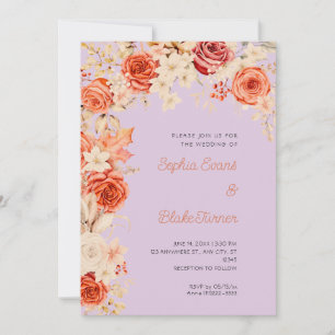 Invitation Mariage Romantique Oranges & Roses Blanches Lilas