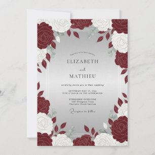 Invitation Mariage Romantique Rose Blanche Cramoisi