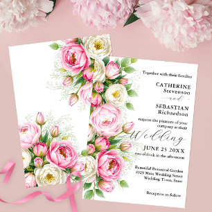 Invitation Mariage romantique rose et blanc de pivoine