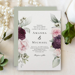 Invitation Mariage romantique rose et bordeaux