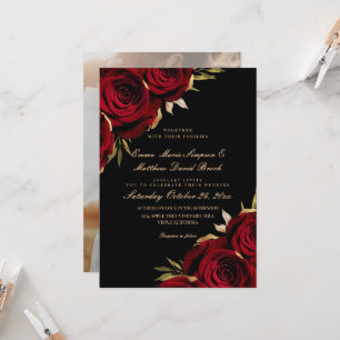 Invitation Mariage romantique rose gold et noir floral