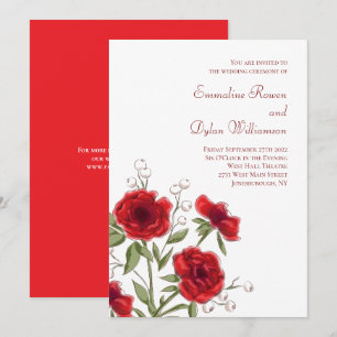 Invitation Mariage Romantique Rose Rouge