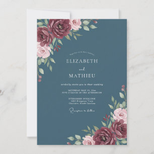 Invitation Mariage Romantique Royal Bleu Ardoise