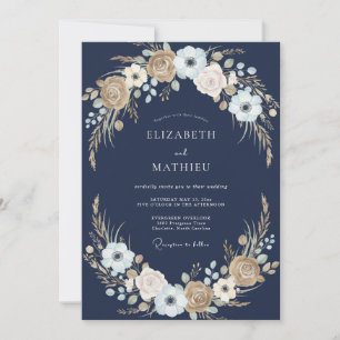 Invitation Mariage Romantique Rustique aux Fleurs de la Marin