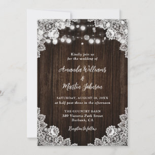 Invitation Mariage Romantique Rustique en Bois Floral Dentell
