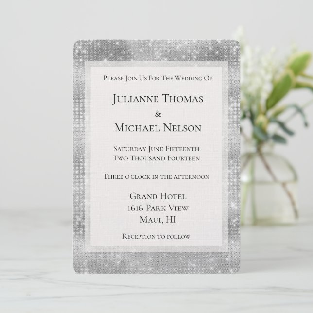 Invitation Mariage romantique Silver Sparkle Glitz (Debout devant)