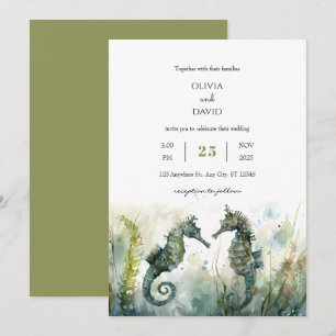 Invitation Mariage romantique sous-marin Seahorse Couple Beac