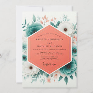 Invitation Mariage Romantique Teal Bloom