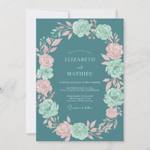 Invitation Mariage Romantique Teal Bloom