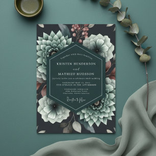 Invitation Mariage Romantique Teinte de Bleu-vert