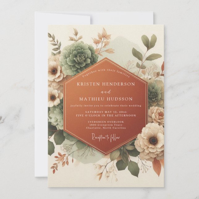 Invitation Mariage Romantique Terracotta Bloom (Devant)