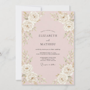 Invitation Mariage Romantique Vintage Rose Pâle