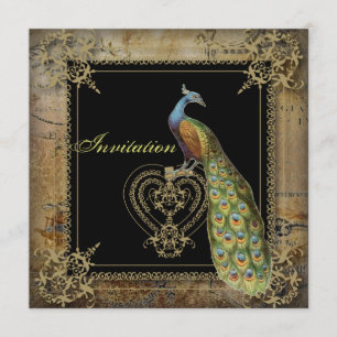 Invitation mariage romantique vintage turquoise sarcelle paon