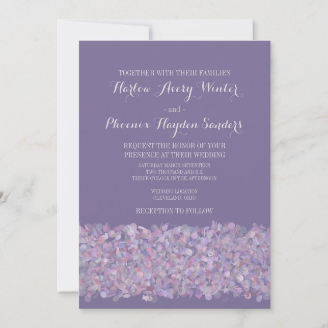 Invitation Mariage romantique violet rose Confetti Invite (Devant)
