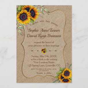Invitation Mariage romantique Watercolor Sunflowers Burlap