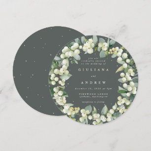 Invitation Mariage rond vert Snowberry+Eucalyptus Wreath